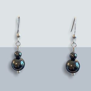 Sterling Silver Hematite Stone Earrings NEW
